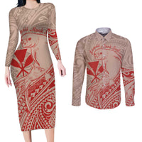 Hawaii Monk Seal and Map Couples Matching Long Sleeve Bodycon Dress and Long Sleeve Button Shirt Polynesian Kanaka Maoli Red Vibe LT9 Red - Polynesian Pride