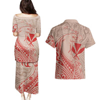 Hawaii Monk Seal and Map Couples Matching Puletasi and Hawaiian Shirt Polynesian Kanaka Maoli Red Vibe LT9 - Polynesian Pride
