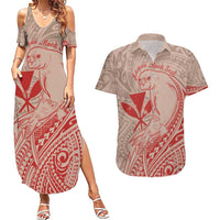 Hawaii Monk Seal and Map Couples Matching Summer Maxi Dress and Hawaiian Shirt Polynesian Kanaka Maoli Red Vibe LT9 Red - Polynesian Pride