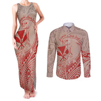 Hawaii Monk Seal and Map Couples Matching Tank Maxi Dress and Long Sleeve Button Shirt Polynesian Kanaka Maoli Red Vibe LT9 Red - Polynesian Pride