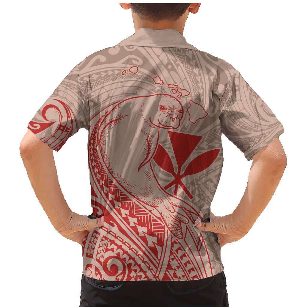 Hawaii Monk Seal and Map Family Matching Mermaid Dress and Hawaiian Shirt Polynesian Kanaka Maoli Red Vibe LT9 - Polynesian Pride