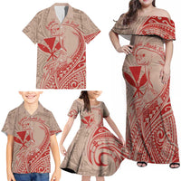 Hawaii Monk Seal and Map Family Matching Off Shoulder Maxi Dress and Hawaiian Shirt Polynesian Kanaka Maoli Red Vibe LT9 - Polynesian Pride