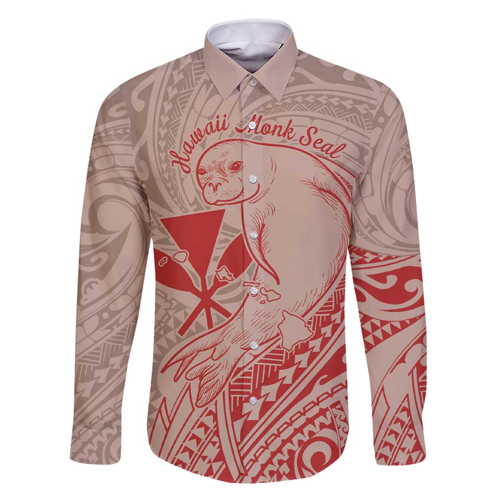 Hawaii Monk Seal and Map Family Matching Short Sleeve Bodycon Dress and Hawaiian Shirt Polynesian Kanaka Maoli Red Vibe LT9 Dad's Shirt - Long Sleeve Red - Polynesian Pride