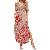 Hawaii Monk Seal and Map Family Matching Summer Maxi Dress and Hawaiian Shirt Polynesian Kanaka Maoli Red Vibe LT9 Mom's Dress Red - Polynesian Pride