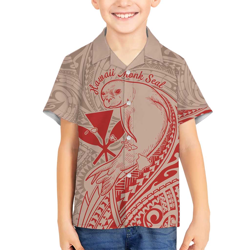 Hawaii Monk Seal and Map Family Matching Summer Maxi Dress and Hawaiian Shirt Polynesian Kanaka Maoli Red Vibe LT9 Son's Shirt Red - Polynesian Pride