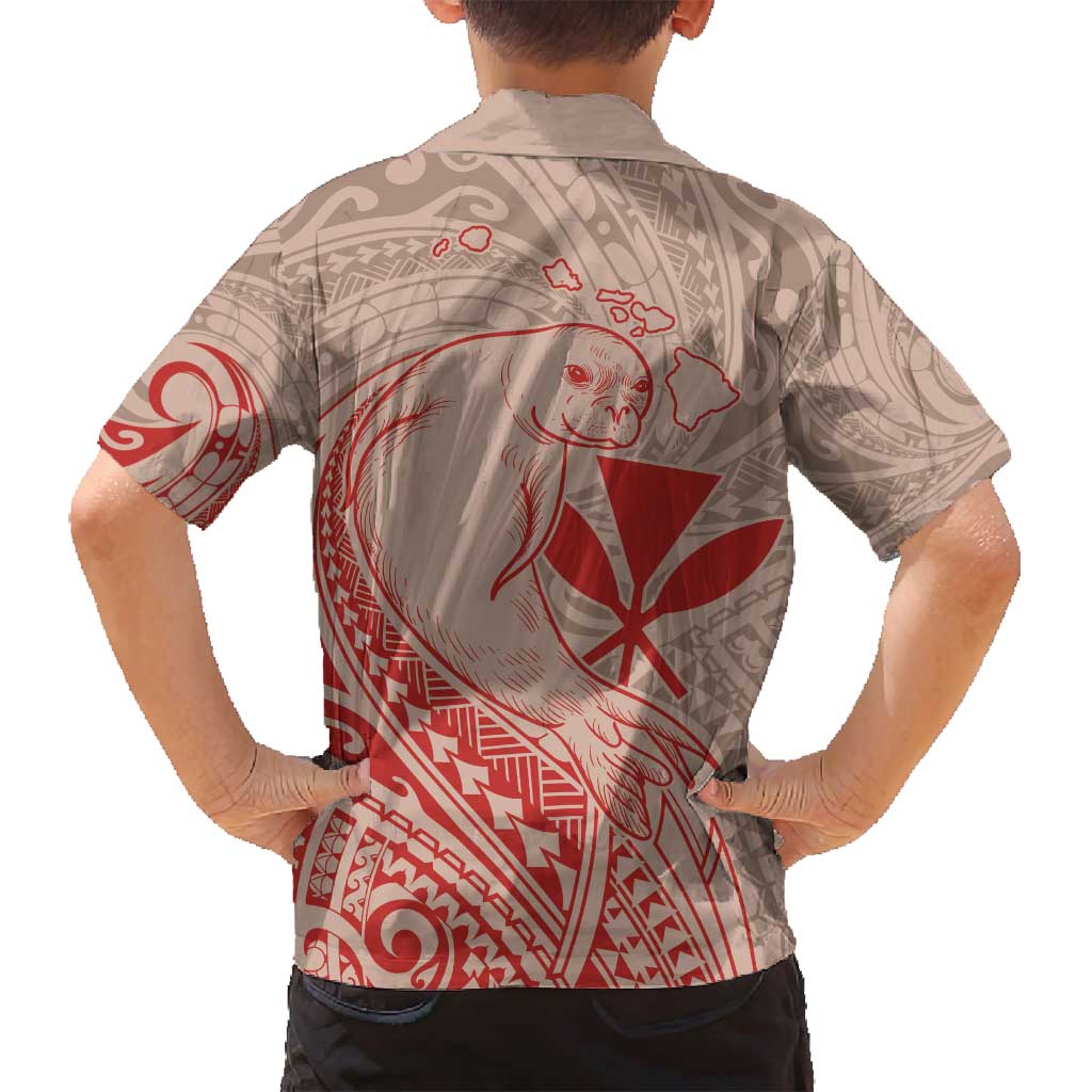 Hawaii Monk Seal and Map Family Matching Tank Maxi Dress and Hawaiian Shirt Polynesian Kanaka Maoli Red Vibe LT9 - Polynesian Pride
