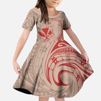 Hawaii Monk Seal and Map Family Matching Tank Maxi Dress and Hawaiian Shirt Polynesian Kanaka Maoli Red Vibe LT9 Daughter's Dress Red - Polynesian Pride