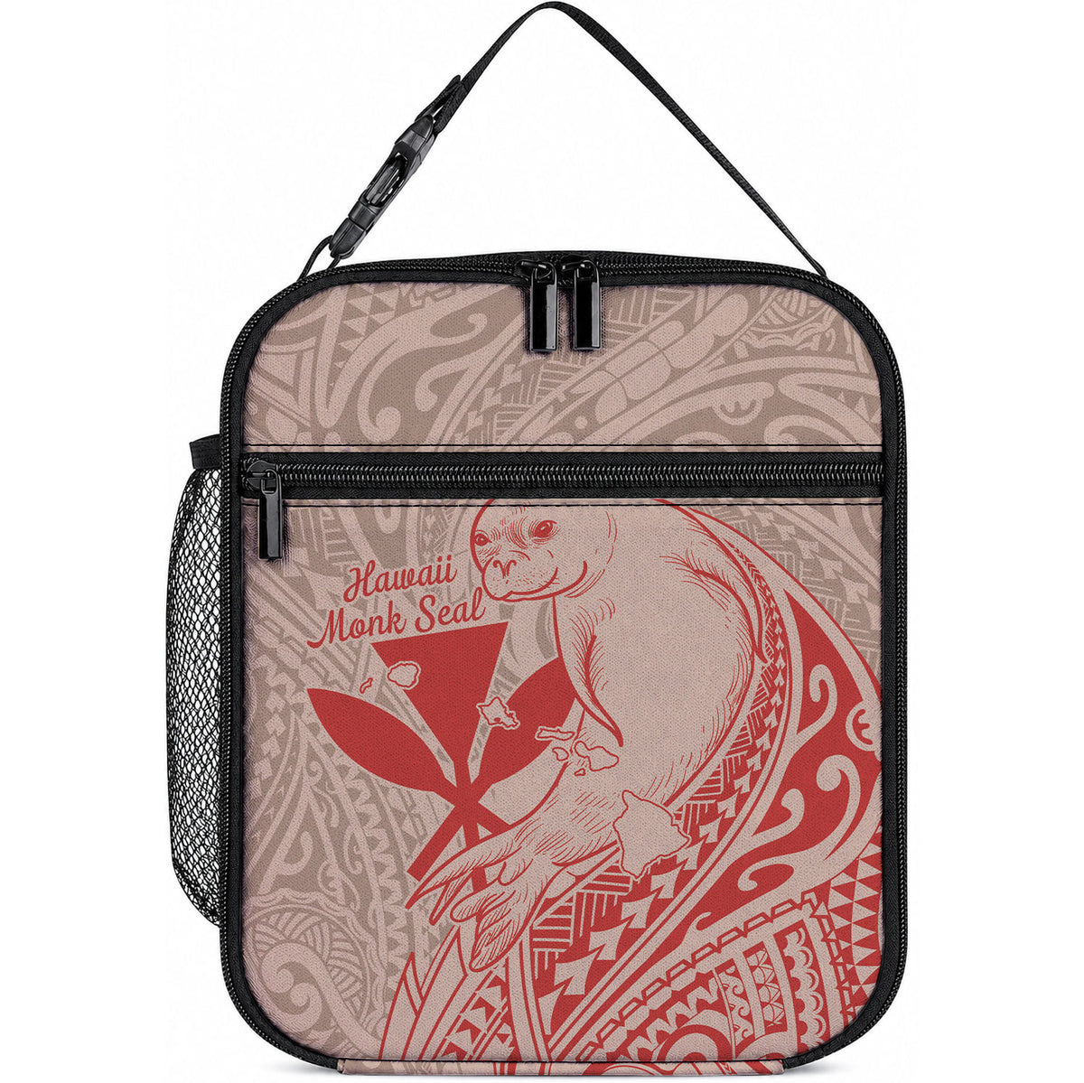 Hawaii Monk Seal and Map Lunch Bag Polynesian Kanaka Maoli Red Vibe LT9 10.2 × 8.3 × 4.3 inch Red - Polynesian Pride