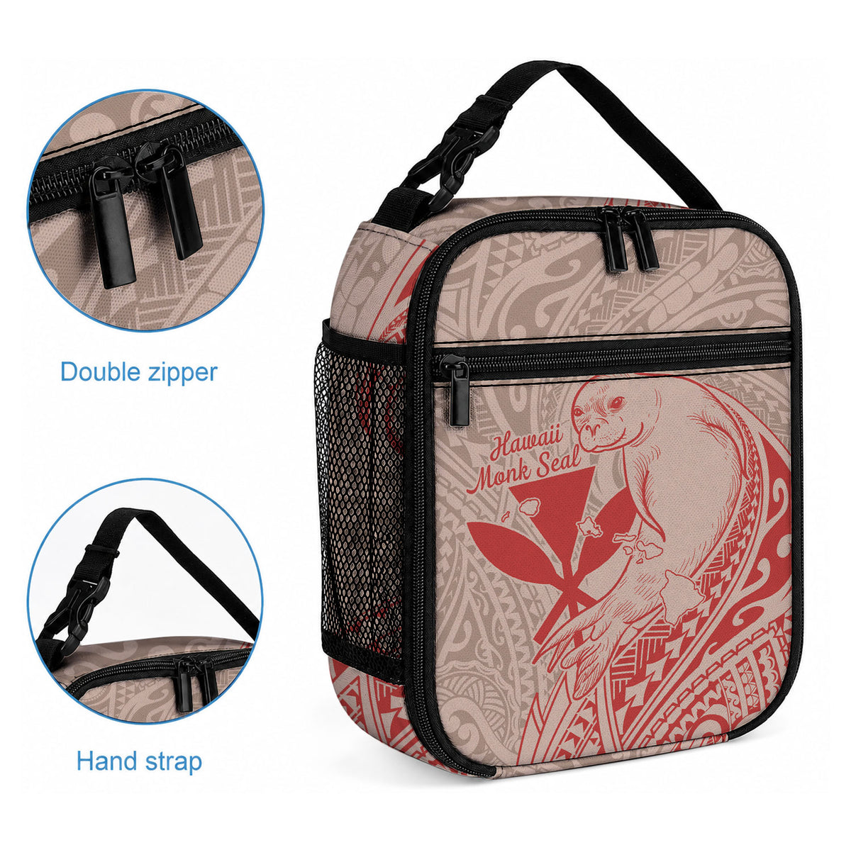 Hawaii Monk Seal and Map Lunch Bag Polynesian Kanaka Maoli Red Vibe LT9 - Polynesian Pride