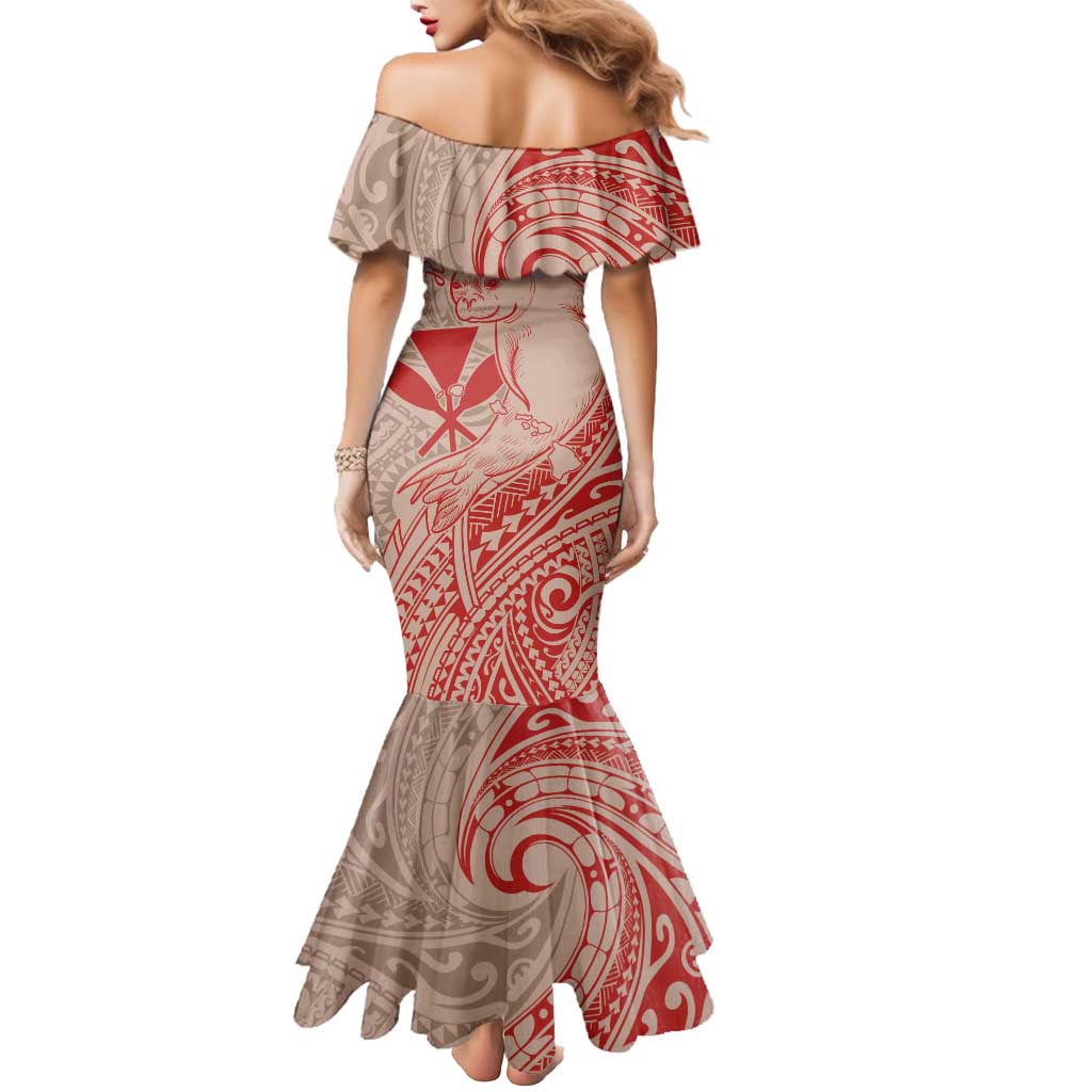 Hawaii Monk Seal and Map Mermaid Dress Polynesian Kanaka Maoli Red Vibe