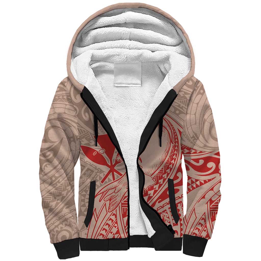 Hawaii Monk Seal and Map Sherpa Hoodie Polynesian Kanaka Maoli Red Vibe