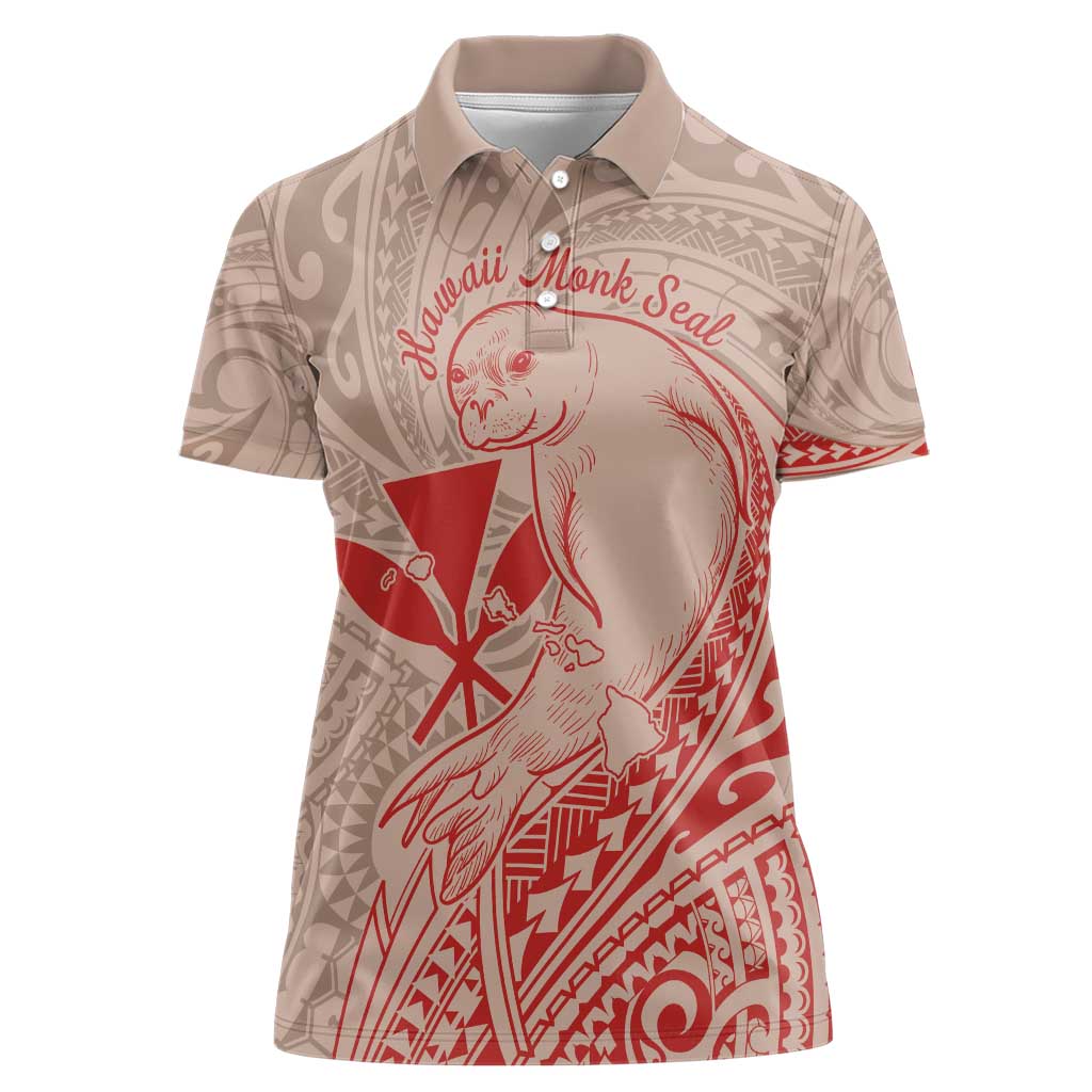 Hawaii Monk Seal and Map Women Polo Shirt Polynesian Kanaka Maoli Red Vibe