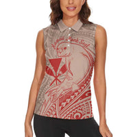 Hawaii Monk Seal and Map Women Sleeveless Polo Shirt Polynesian Kanaka Maoli Red Vibe