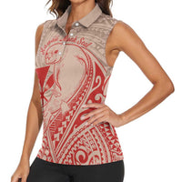 Hawaii Monk Seal and Map Women Sleeveless Polo Shirt Polynesian Kanaka Maoli Red Vibe