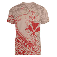 Hawaii Monk Seal and Map Women V-Neck T-Shirt Polynesian Kanaka Maoli Red Vibe LT9 - Polynesian Pride
