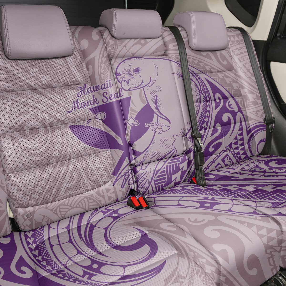 Hawaii Monk Seal and Map Back Car Seat Cover Polynesian Kanaka Maoli Violet Vibe