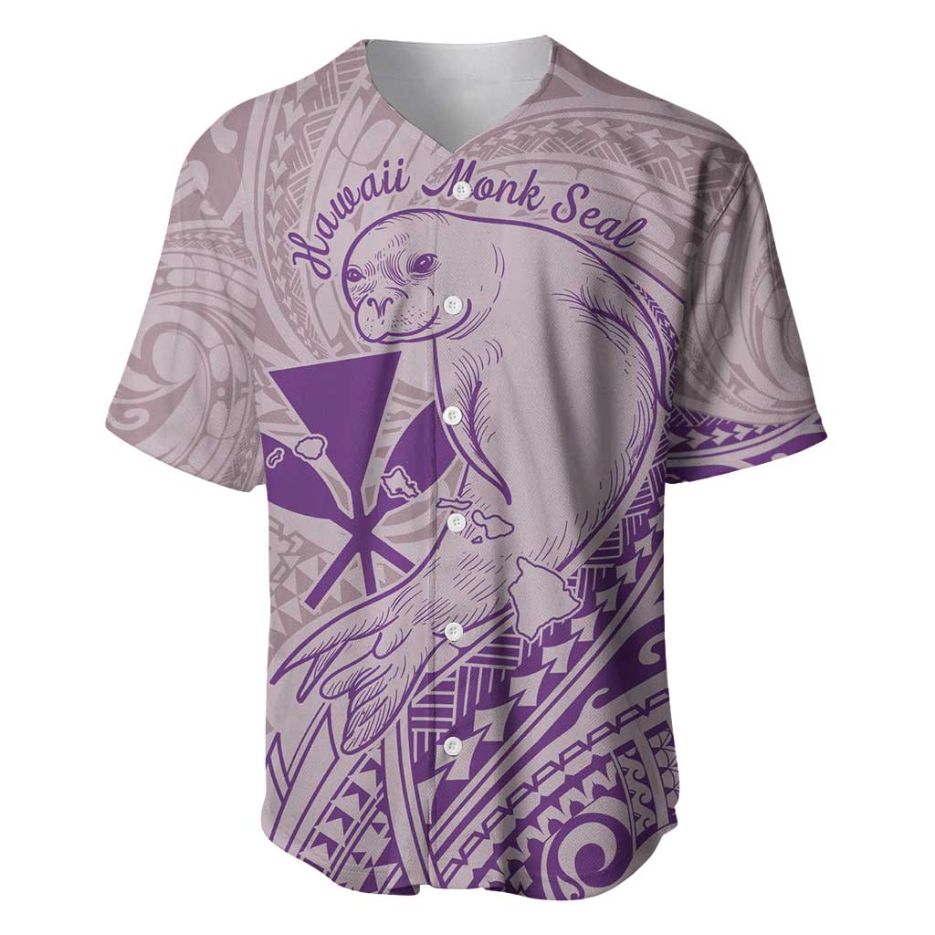 Hawaii Monk Seal and Map Baseball Jersey Polynesian Kanaka Maoli Violet Vibe LT9 Violet - Polynesian Pride