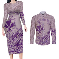 Hawaii Monk Seal and Map Couples Matching Long Sleeve Bodycon Dress and Long Sleeve Button Shirt Polynesian Kanaka Maoli Violet Vibe LT9 Violet - Polynesian Pride