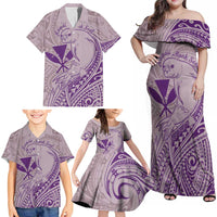 Hawaii Monk Seal and Map Family Matching Off Shoulder Maxi Dress and Hawaiian Shirt Polynesian Kanaka Maoli Violet Vibe LT9 - Polynesian Pride