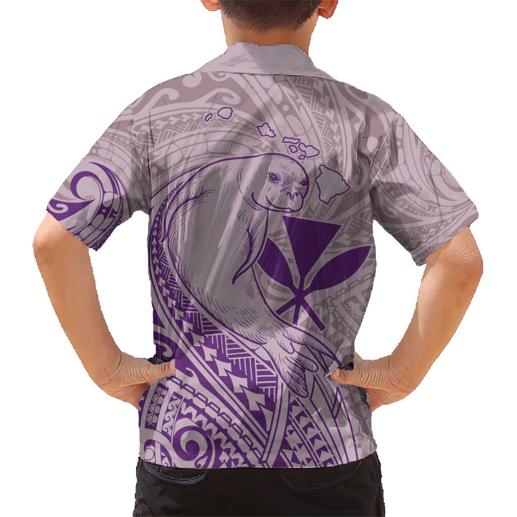 Hawaii Monk Seal and Map Family Matching Short Sleeve Bodycon Dress and Hawaiian Shirt Polynesian Kanaka Maoli Violet Vibe LT9 - Polynesian Pride