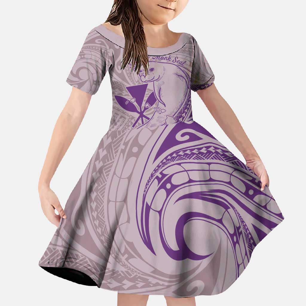 Hawaii Monk Seal and Map Family Matching Summer Maxi Dress and Hawaiian Shirt Polynesian Kanaka Maoli Violet Vibe LT9 Daughter's Dress Violet - Polynesian Pride