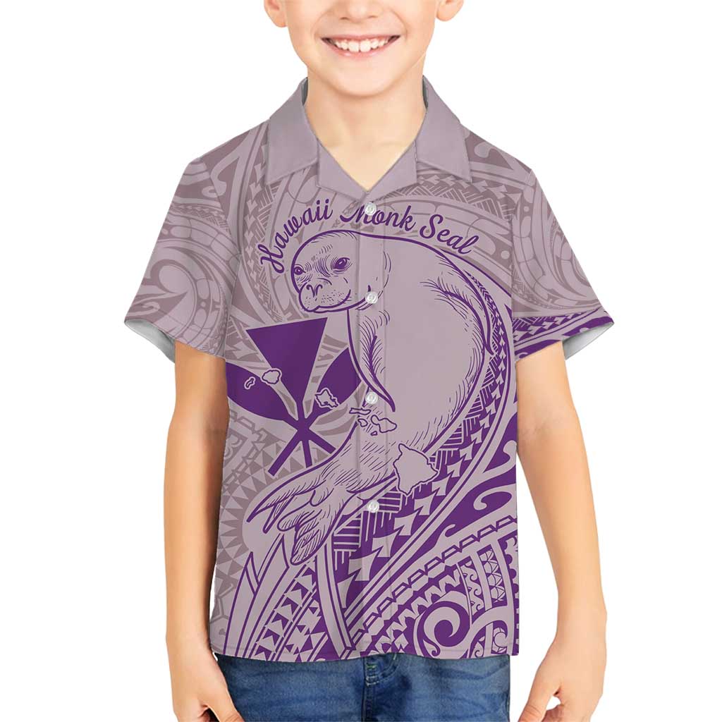 Hawaii Monk Seal and Map Family Matching Summer Maxi Dress and Hawaiian Shirt Polynesian Kanaka Maoli Violet Vibe LT9 Son's Shirt Violet - Polynesian Pride