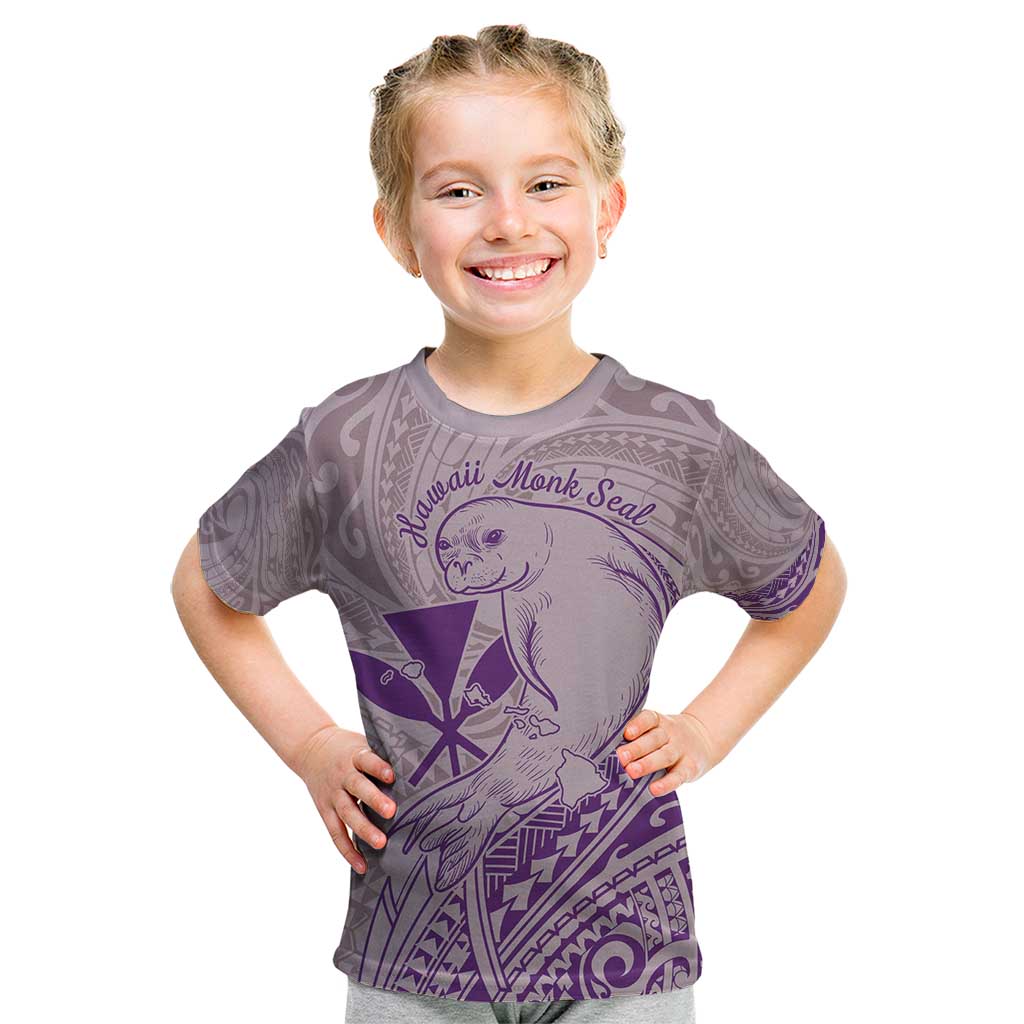 Hawaii Monk Seal and Map Kid T Shirt Polynesian Kanaka Maoli Violet Vibe LT9 Violet - Polynesian Pride