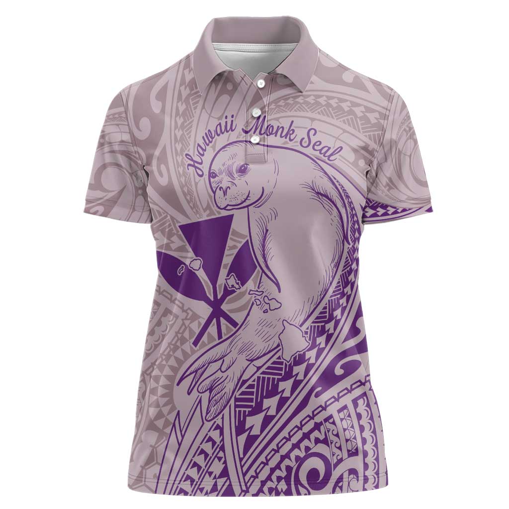 Hawaii Monk Seal and Map Women Polo Shirt Polynesian Kanaka Maoli Violet Vibe