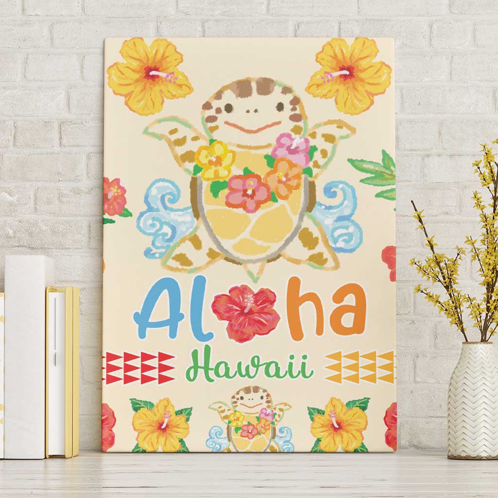 Kawaii Turtle Canvas Wall Art Aloha Hibiscus Flowers