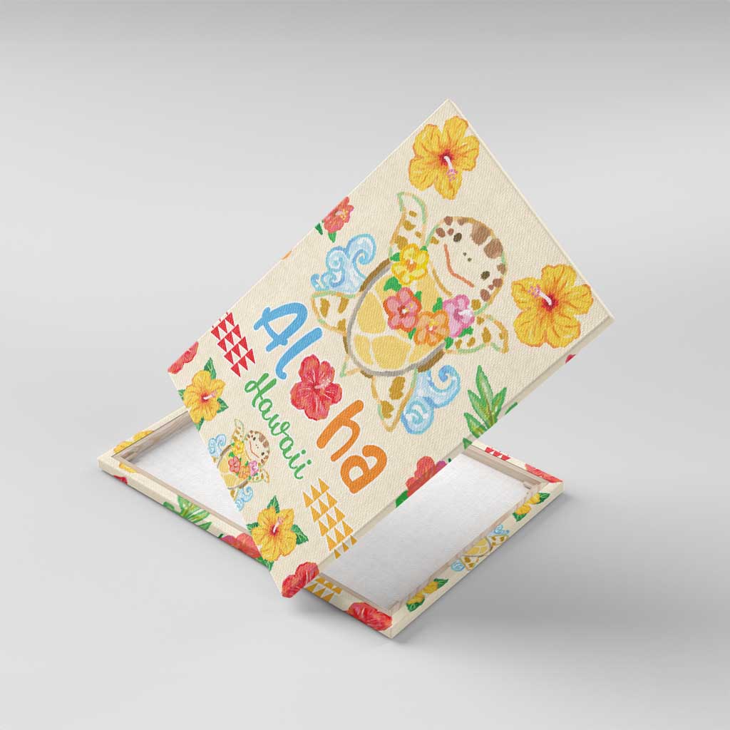 Kawaii Turtle Canvas Wall Art Aloha Hibiscus Flowers