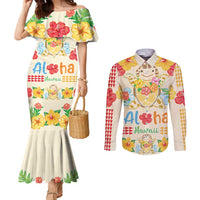 Kawaii Turtle Couples Matching Mermaid Dress and Long Sleeve Button Shirt Aloha Hibiscus Flowers LT9 Beige - Polynesian Pride