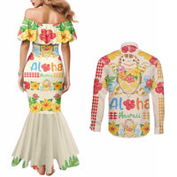 Kawaii Turtle Couples Matching Mermaid Dress and Long Sleeve Button Shirt Aloha Hibiscus Flowers LT9 - Polynesian Pride