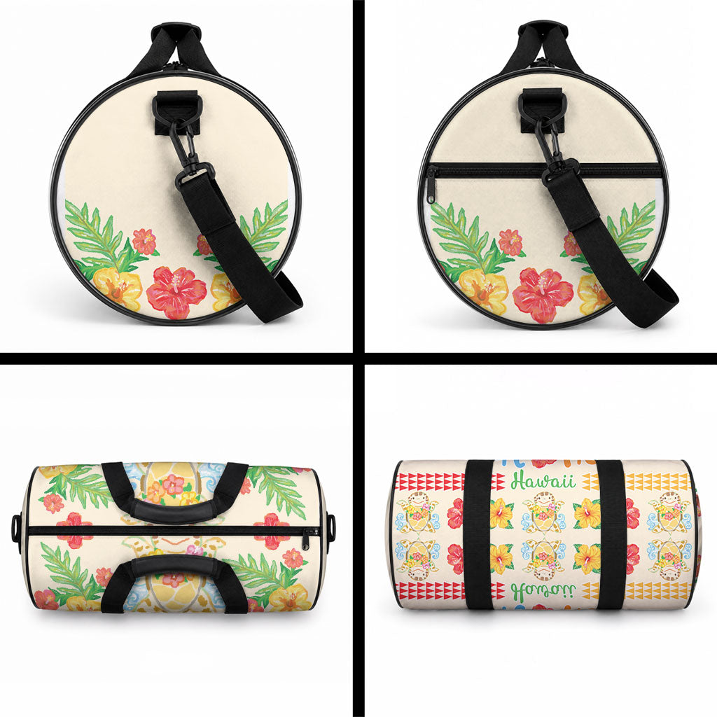 Kawaii Turtle Duffle Bag Aloha Hibiscus Flowers LT9 - Polynesian Pride