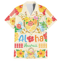 Kawaii Turtle Family Matching Short Sleeve Bodycon Dress and Hawaiian Shirt Aloha Hibiscus Flowers LT9 Dad's Shirt - Short Sleeve Beige - Polynesian Pride