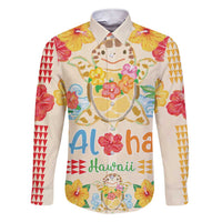 Kawaii Turtle Family Matching Short Sleeve Bodycon Dress and Hawaiian Shirt Aloha Hibiscus Flowers LT9 Dad's Shirt - Long Sleeve Beige - Polynesian Pride