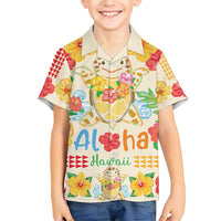 Kawaii Turtle Family Matching Short Sleeve Bodycon Dress and Hawaiian Shirt Aloha Hibiscus Flowers LT9 Son's Shirt Beige - Polynesian Pride