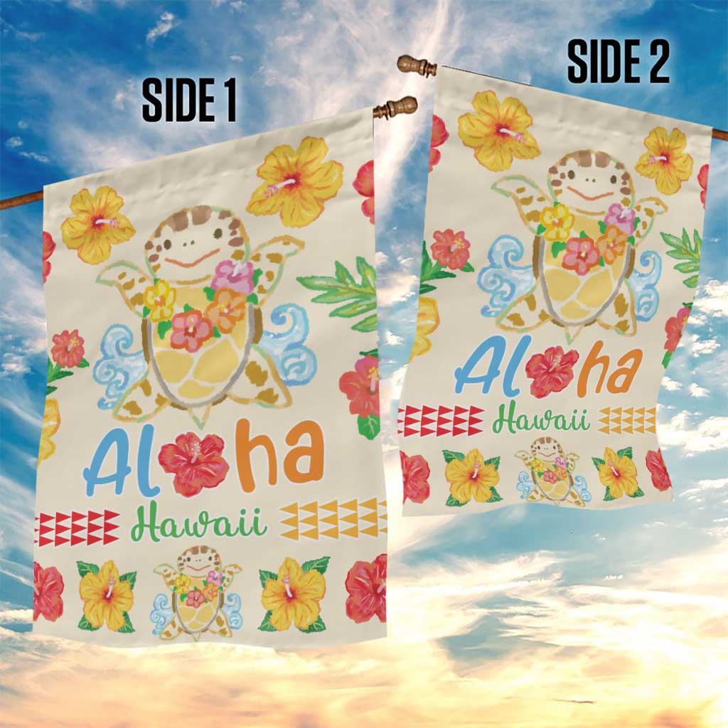 Kawaii Turtle Garden Flag Aloha Hibiscus Flowers
