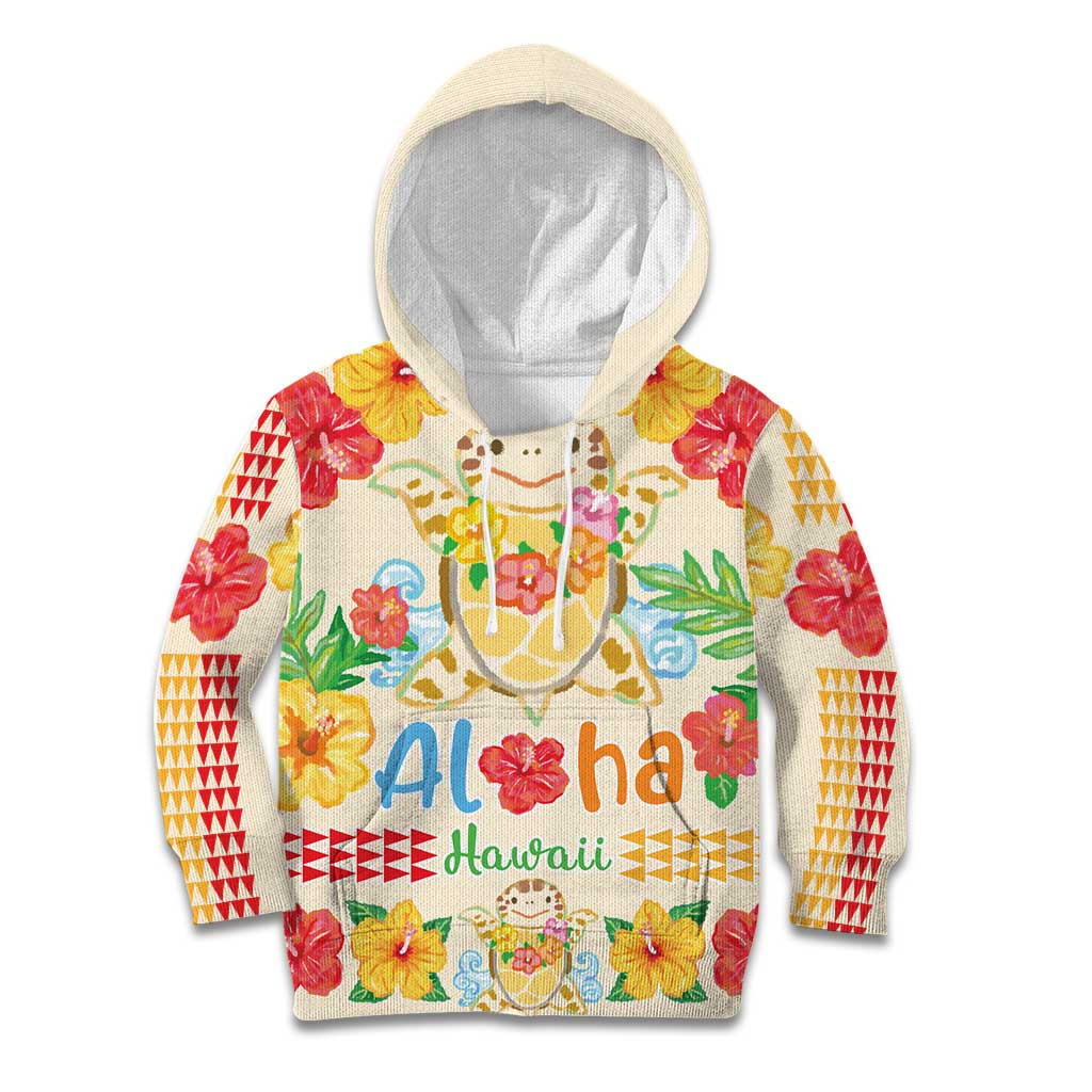 Kawaii Turtle Kid Hoodie Aloha Hibiscus Flowers