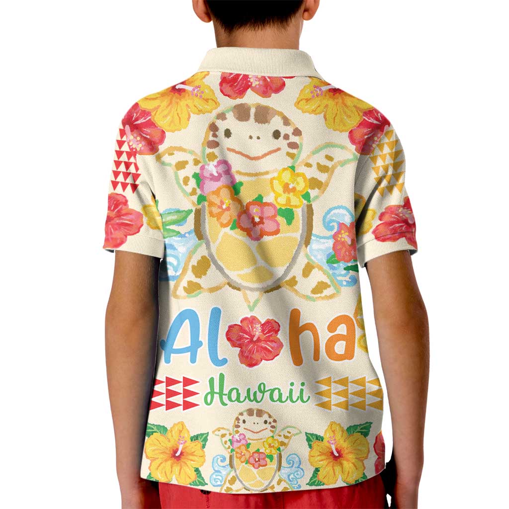 Kawaii Turtle Kid Polo Shirt Aloha Hibiscus Flowers LT9 - Polynesian Pride