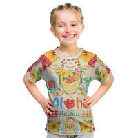 Kawaii Turtle Kid T Shirt Aloha Hibiscus Flowers LT9 Beige - Polynesian Pride