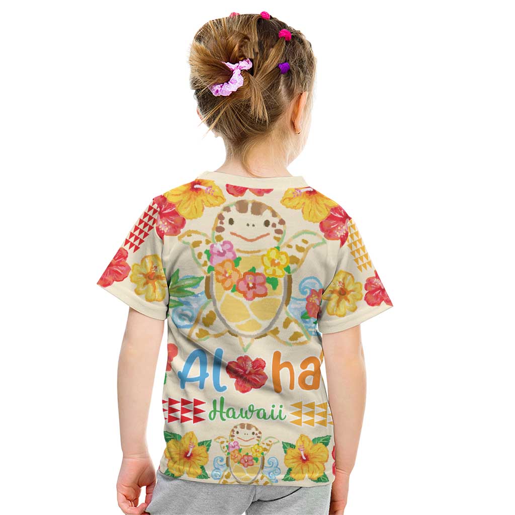Kawaii Turtle Kid T Shirt Aloha Hibiscus Flowers LT9 - Polynesian Pride