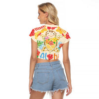 Kawaii Turtle Raglan Cropped T Shirt Aloha Hibiscus Flowers LT9 - Polynesian Pride
