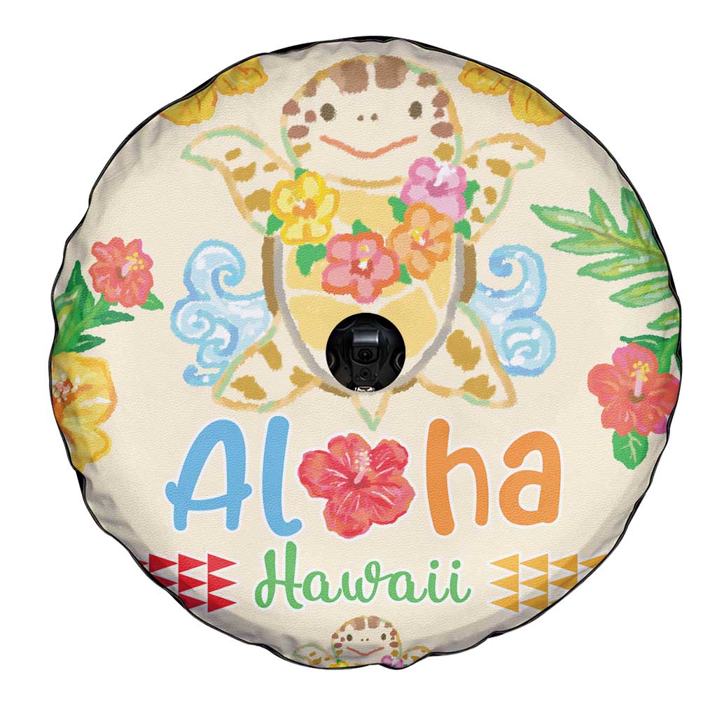 Kawaii Turtle Spare Tire Cover Aloha Hibiscus Flowers