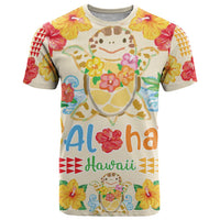 Kawaii Turtle T Shirt Aloha Hibiscus Flowers LT9 Beige - Polynesian Pride