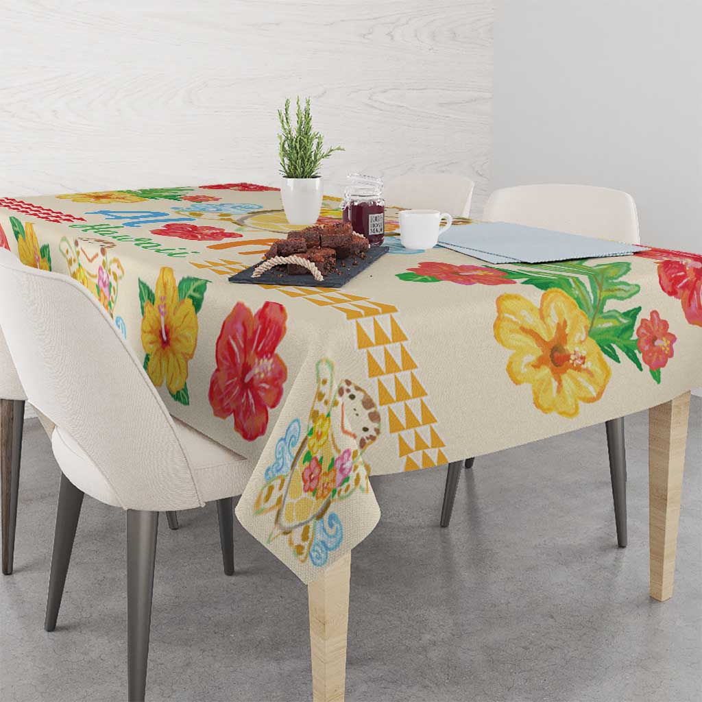 Kawaii Turtle Tablecloth Aloha Hibiscus Flowers