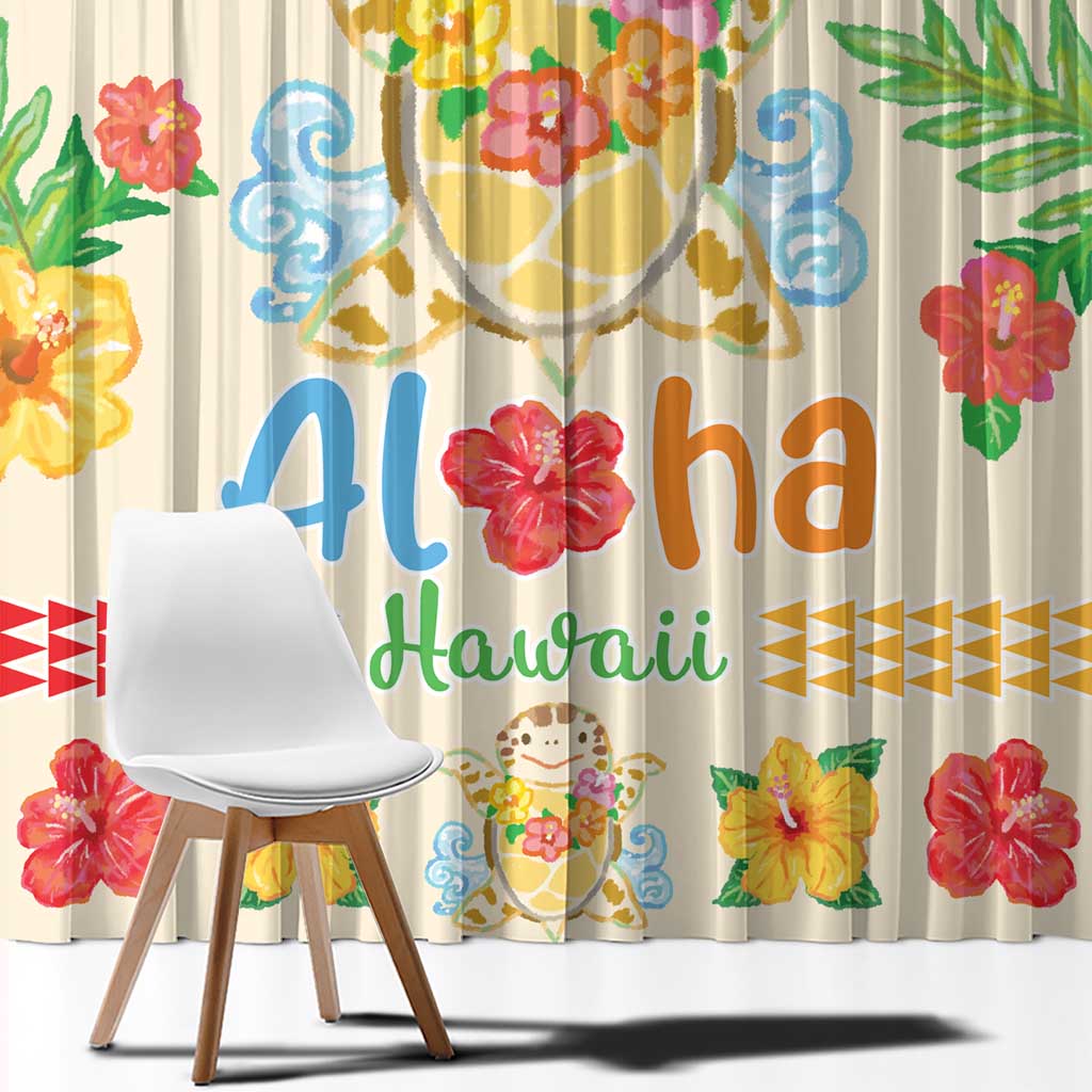 Kawaii Turtle Window Curtain Aloha Hibiscus Flowers