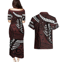 Polynesian Girl Tribal Tattoo Couples Matching Puletasi and Hawaiian Shirt Oxbood Vibe LT9 - Polynesian Pride