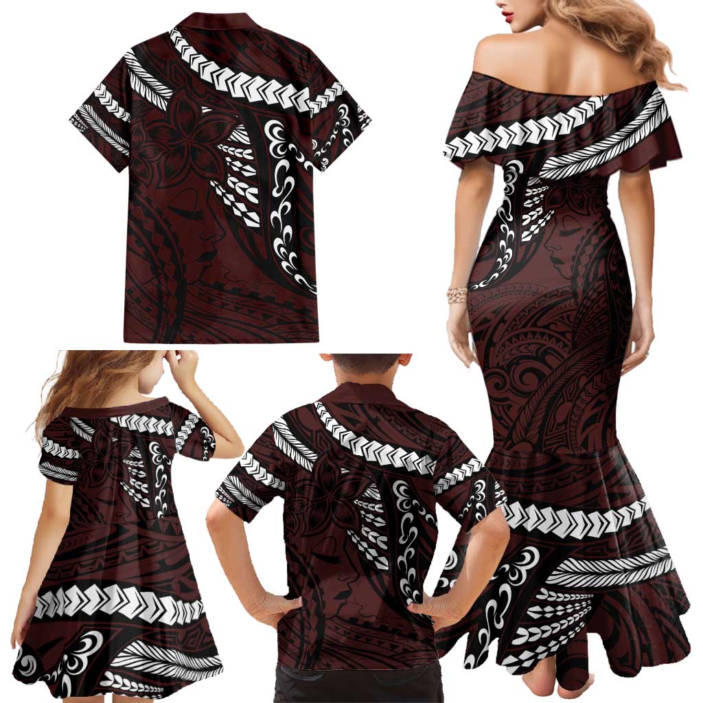 Polynesian Girl Tribal Tattoo Family Matching Mermaid Dress and Hawaiian Shirt Oxbood Vibe LT9 - Polynesian Pride