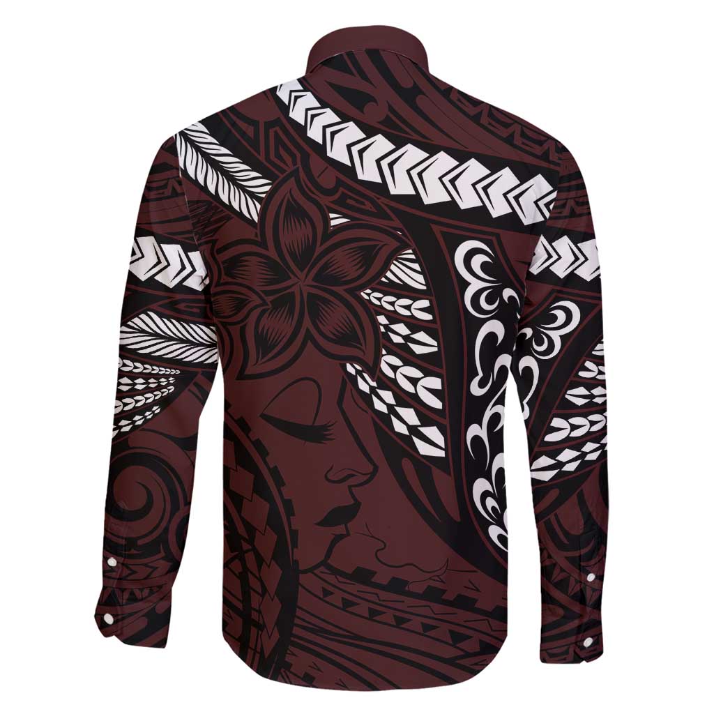 Polynesian Girl Tribal Tattoo Family Matching Off Shoulder Maxi Dress and Hawaiian Shirt Oxbood Vibe LT9 - Polynesian Pride