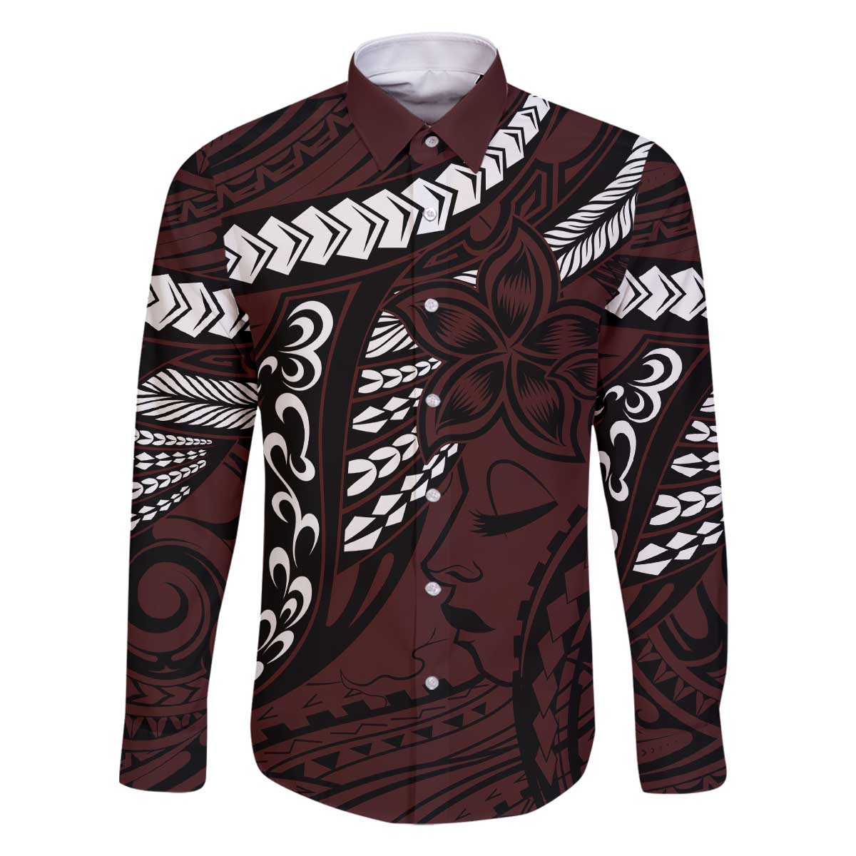 Polynesian Girl Tribal Tattoo Family Matching Off Shoulder Short Dress and Hawaiian Shirt Oxbood Vibe LT9 Dad's Shirt - Long Sleeve Oxblood - Polynesian Pride